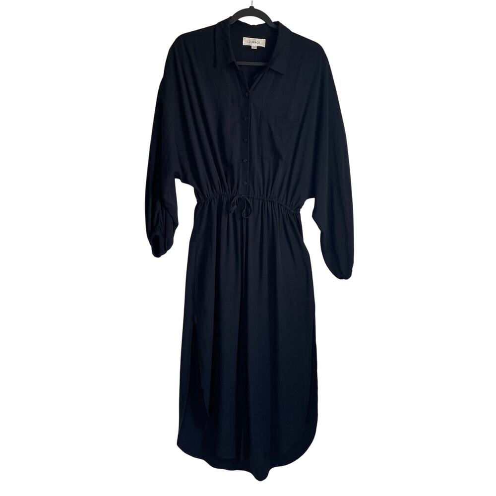 L*Space Logan Black Button Front Maxi Swim Cover Up Shirt Dress Sz M Resort Wear